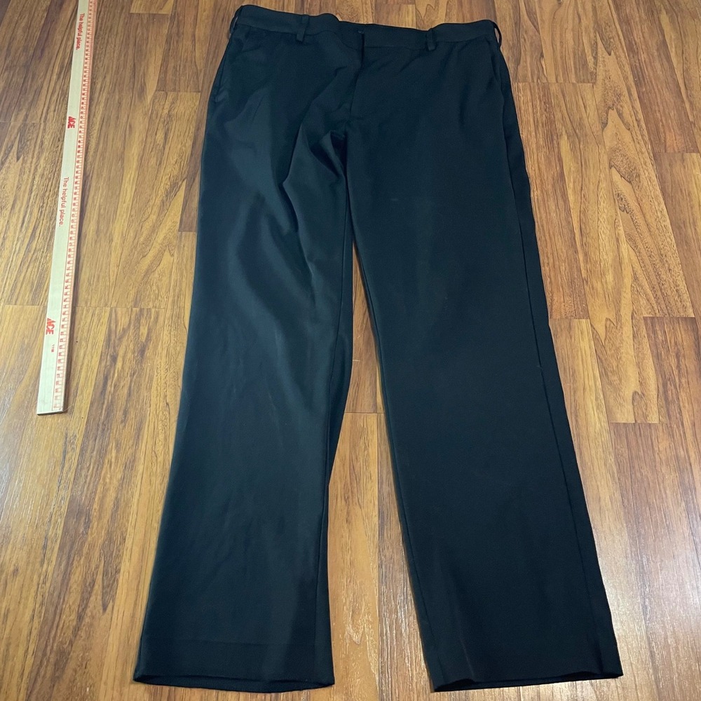 Van Heusen Mens Dress Pants 34x30 Slim Fit Black Flat Front Trousers Work Office